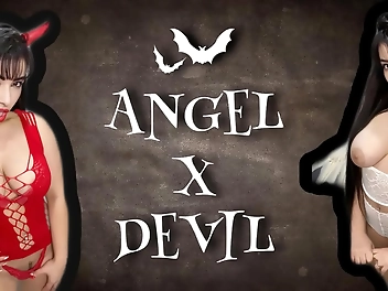 Choose Your Pleasure: Jerk Off Conquest with Pretty Angel or Gorgeous Devil in Cosplay Tease