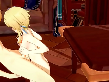 Japanese Genshin Impact Hentai - Aether and Lumine s Lewd Handjob and Fuck with Creamy Pussy Payoff